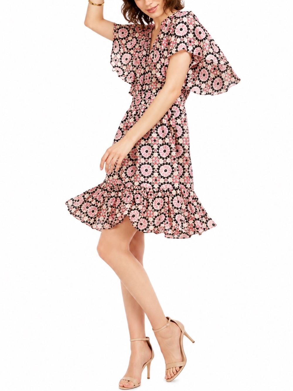 Kate Spade By The Pool Silk Floral Print Mosaic Flutter Dress - Size 6